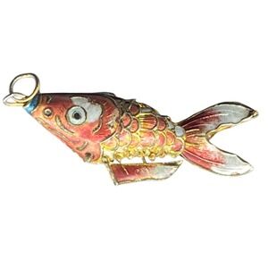 Vintage Cloisonne Articulated Goldfish Fish Koi‎ Pendant  Orange